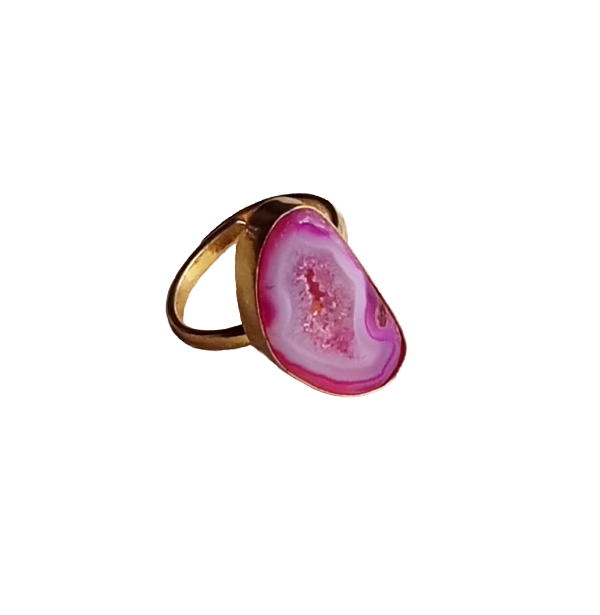 Handcrafted Gold Plated Pink Agate Druzy Stone Ring for Women – Charming Designer Jewelry