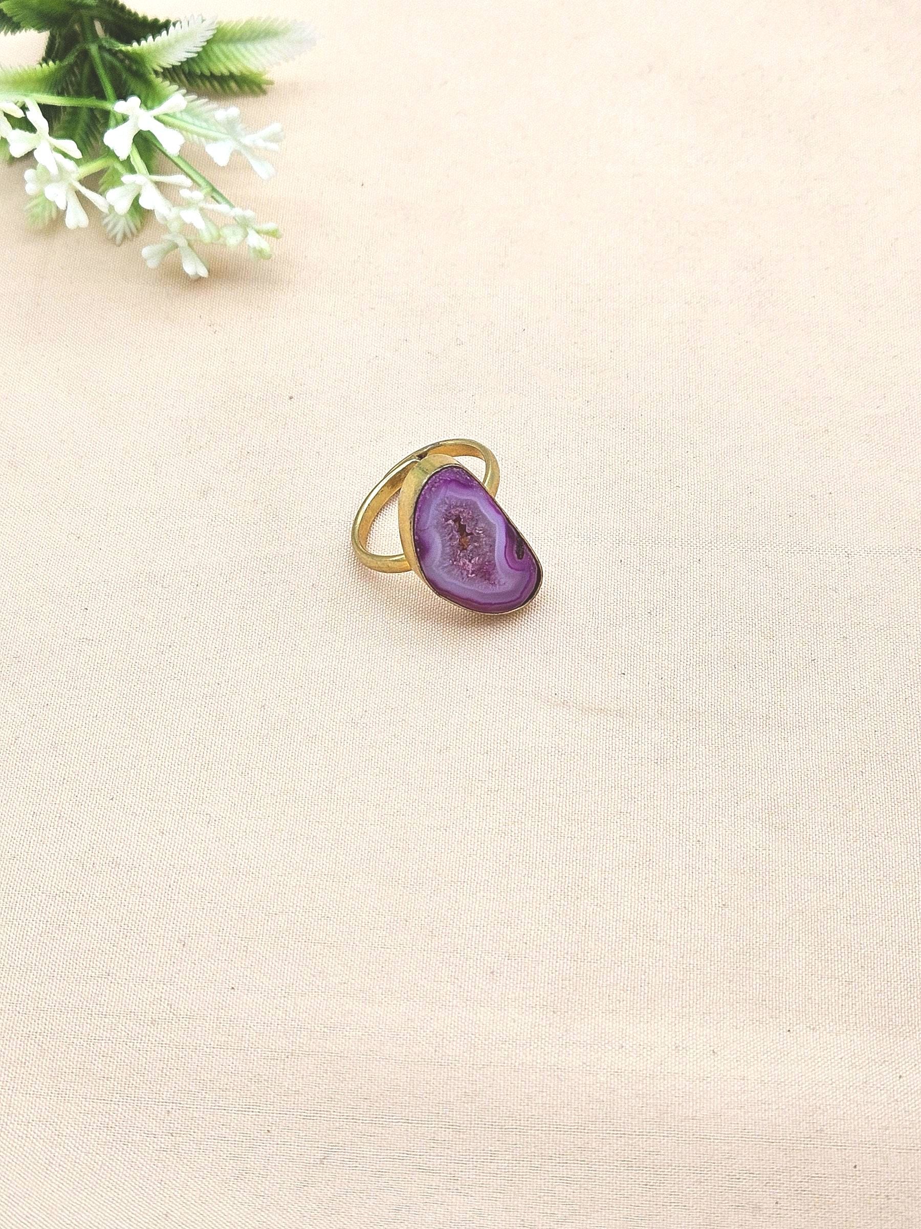Handcrafted Gold Plated Pink Agate Druzy Stone Ring for Women – Charming Designer Jewelry