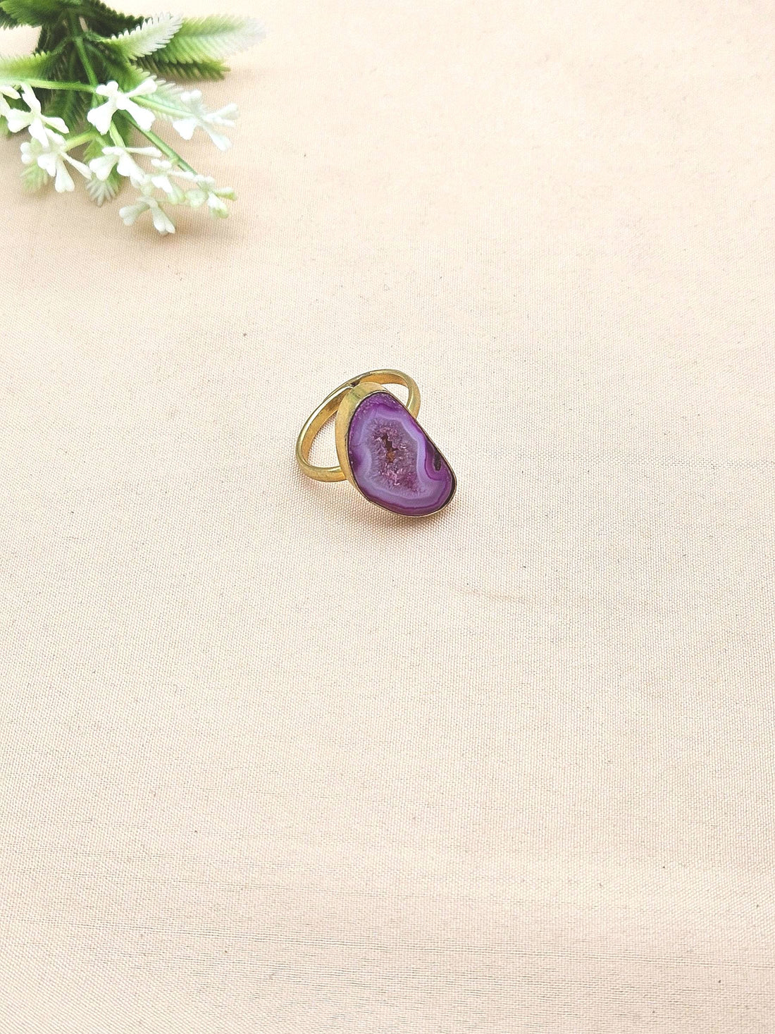 Handcrafted Gold Plated Pink Agate Druzy Stone Ring for Women – Charming Designer Jewelry