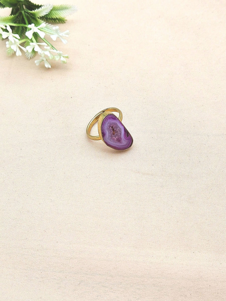 Handcrafted Gold Plated Pink Agate Druzy Stone Ring for Women – Charming Designer Jewelry