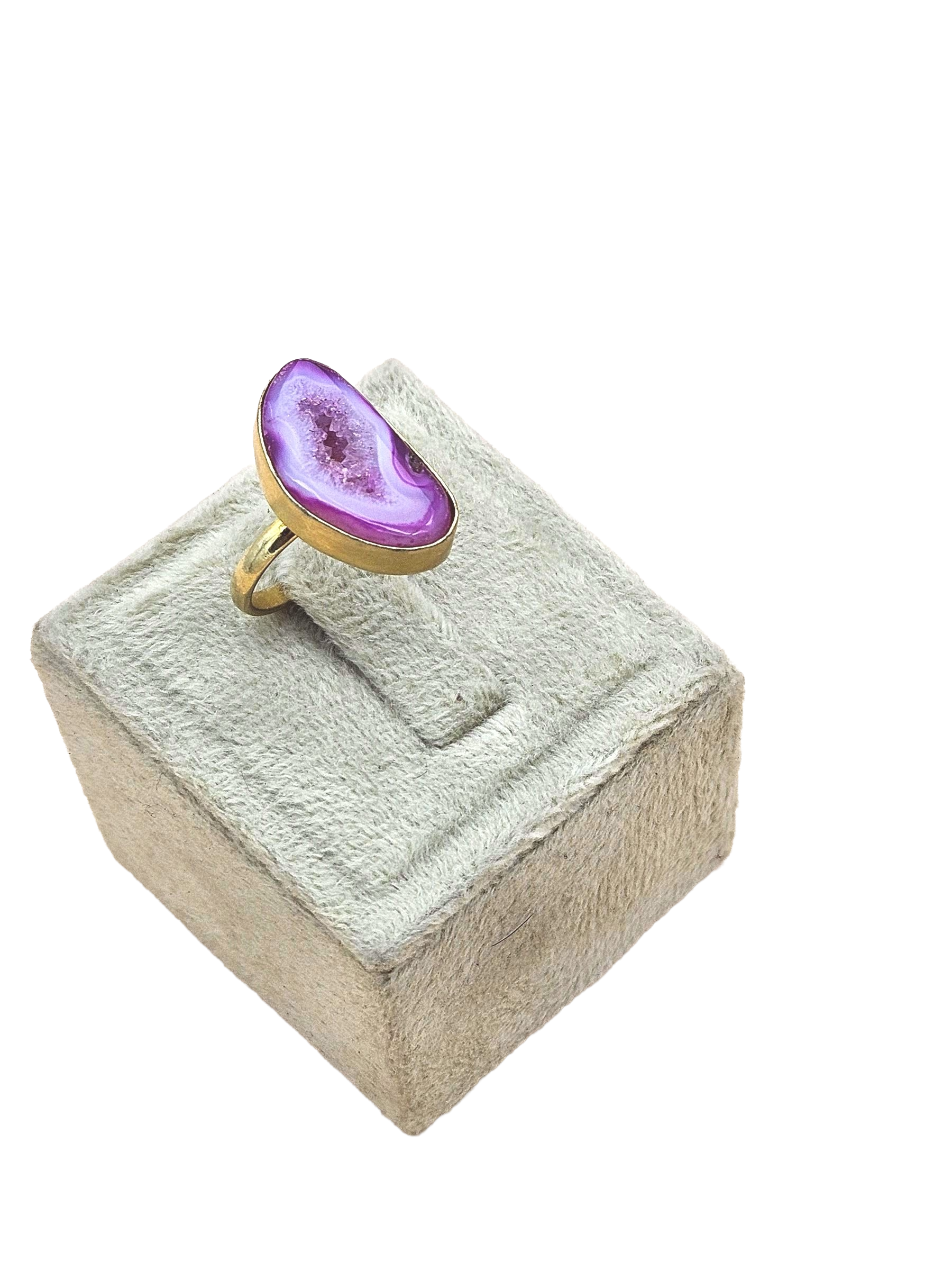 Handcrafted Gold Plated Pink Agate Druzy Stone Ring for Women – Charming Designer Jewelry