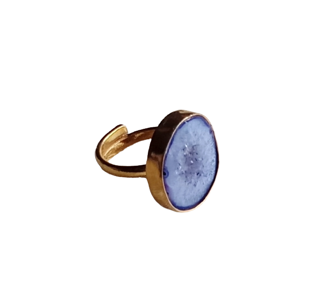 Handcrafted Gold Plated Blue Agate Druzy Stone Ring for Women – Charming Designer Jewelry