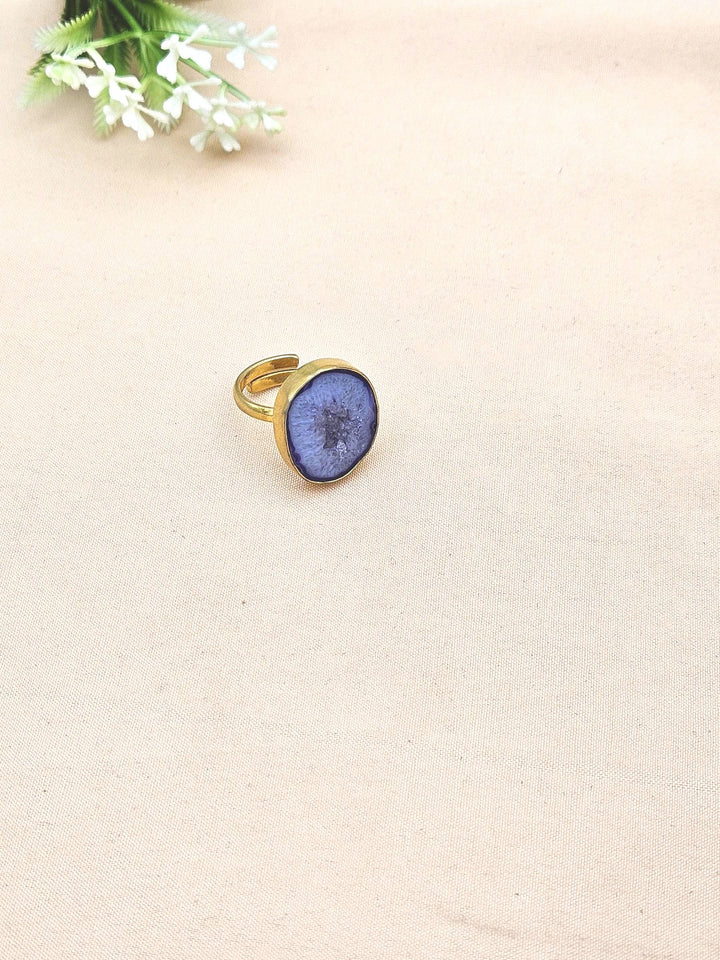 Handcrafted Gold Plated Blue Agate Druzy Stone Ring for Women – Charming Designer Jewelry