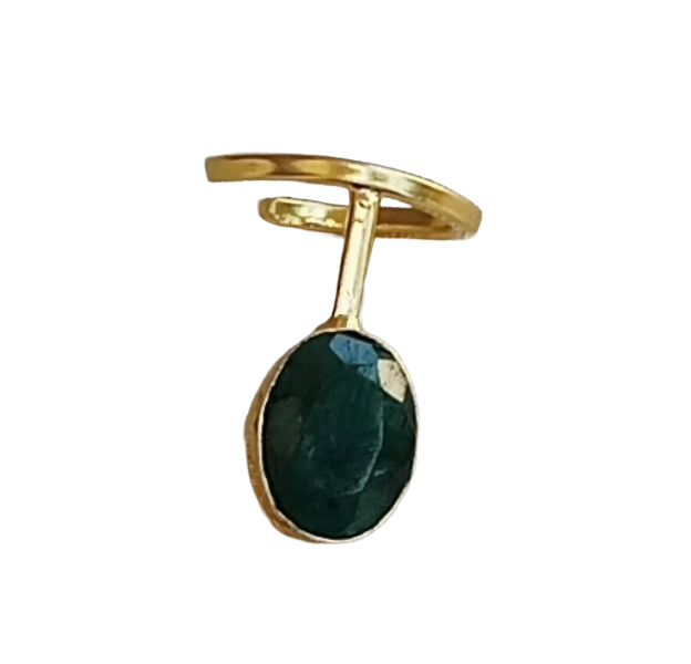 Elegant Handmade Gold plated Green Hathipara stone Band Design Ring - Women's Fashion Jewelry
