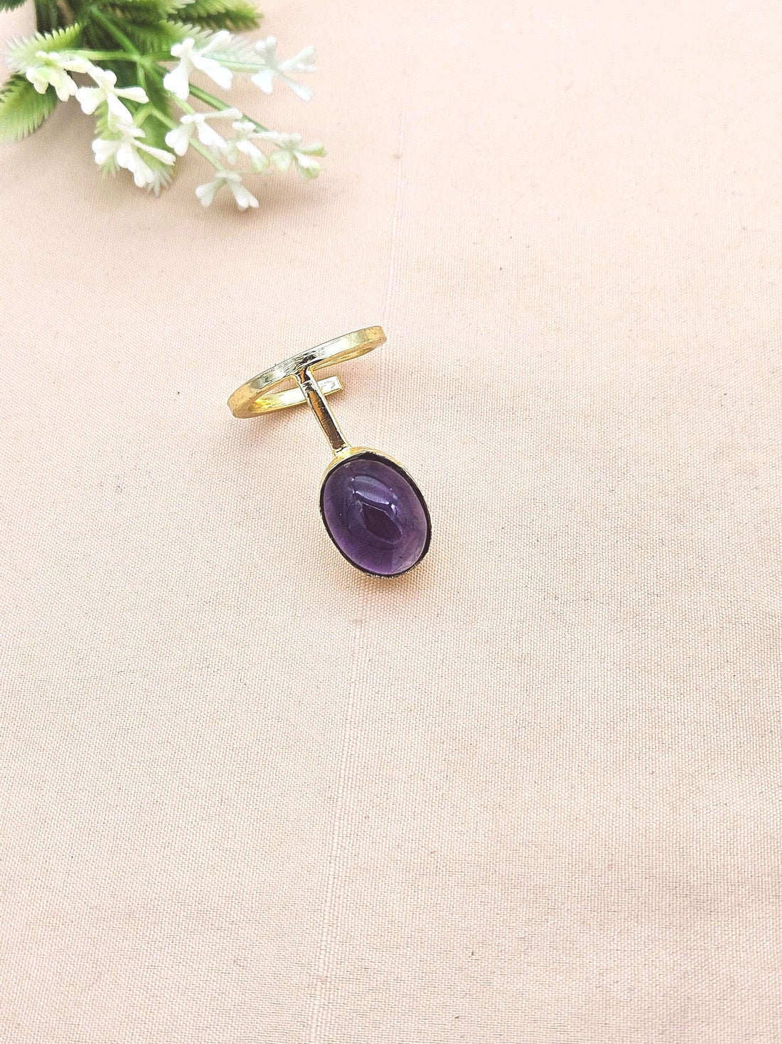Handmade Gold Plated Amethyst Stone Ring - Elegant Band Design for Women