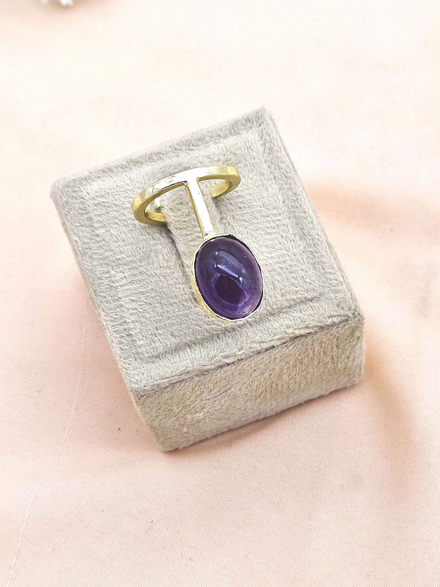 Handmade Gold Plated Amethyst Stone Ring - Elegant Band Design for Women