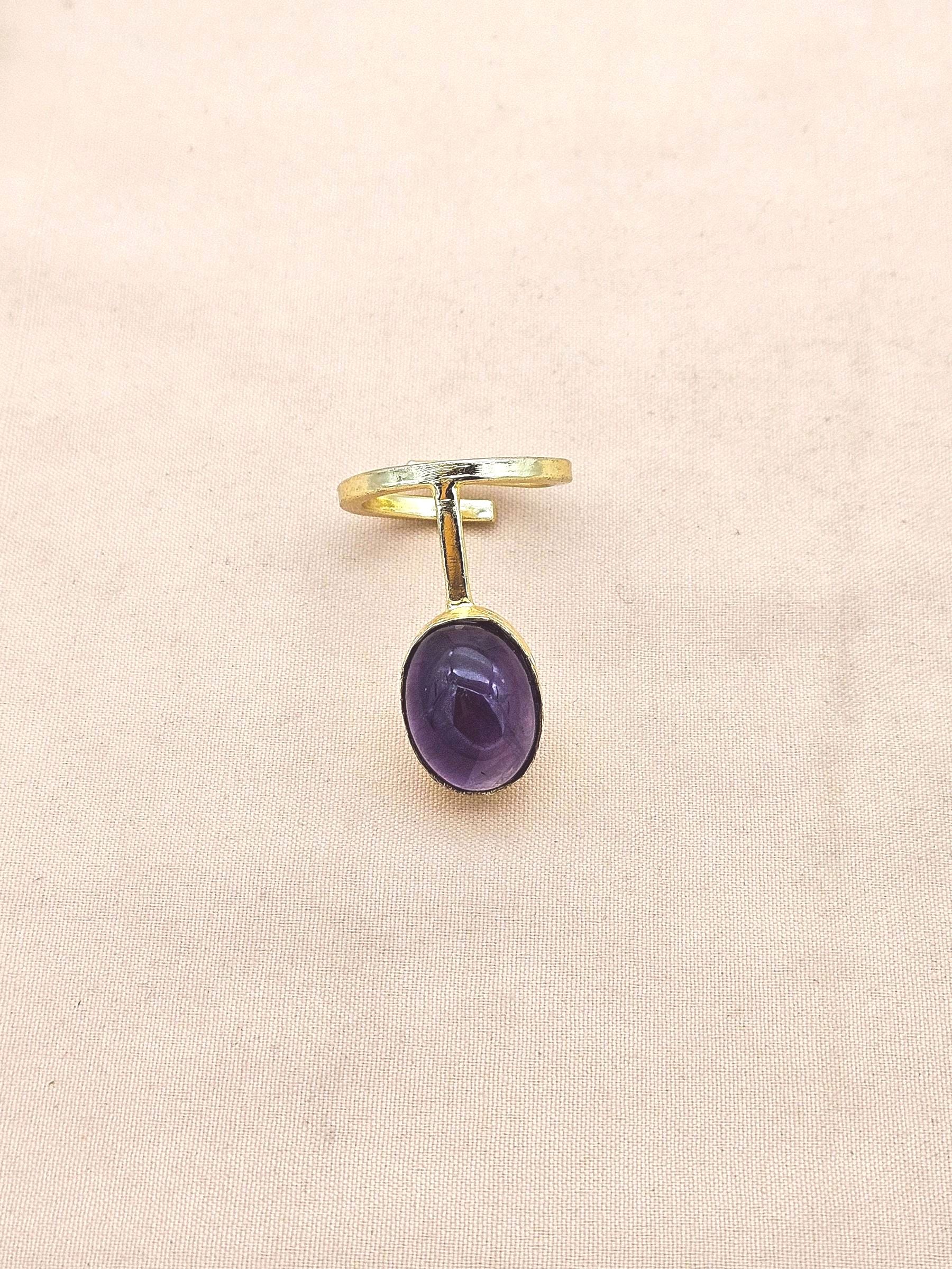 Handmade Gold Plated Amethyst Stone Ring - Elegant Band Design for Women