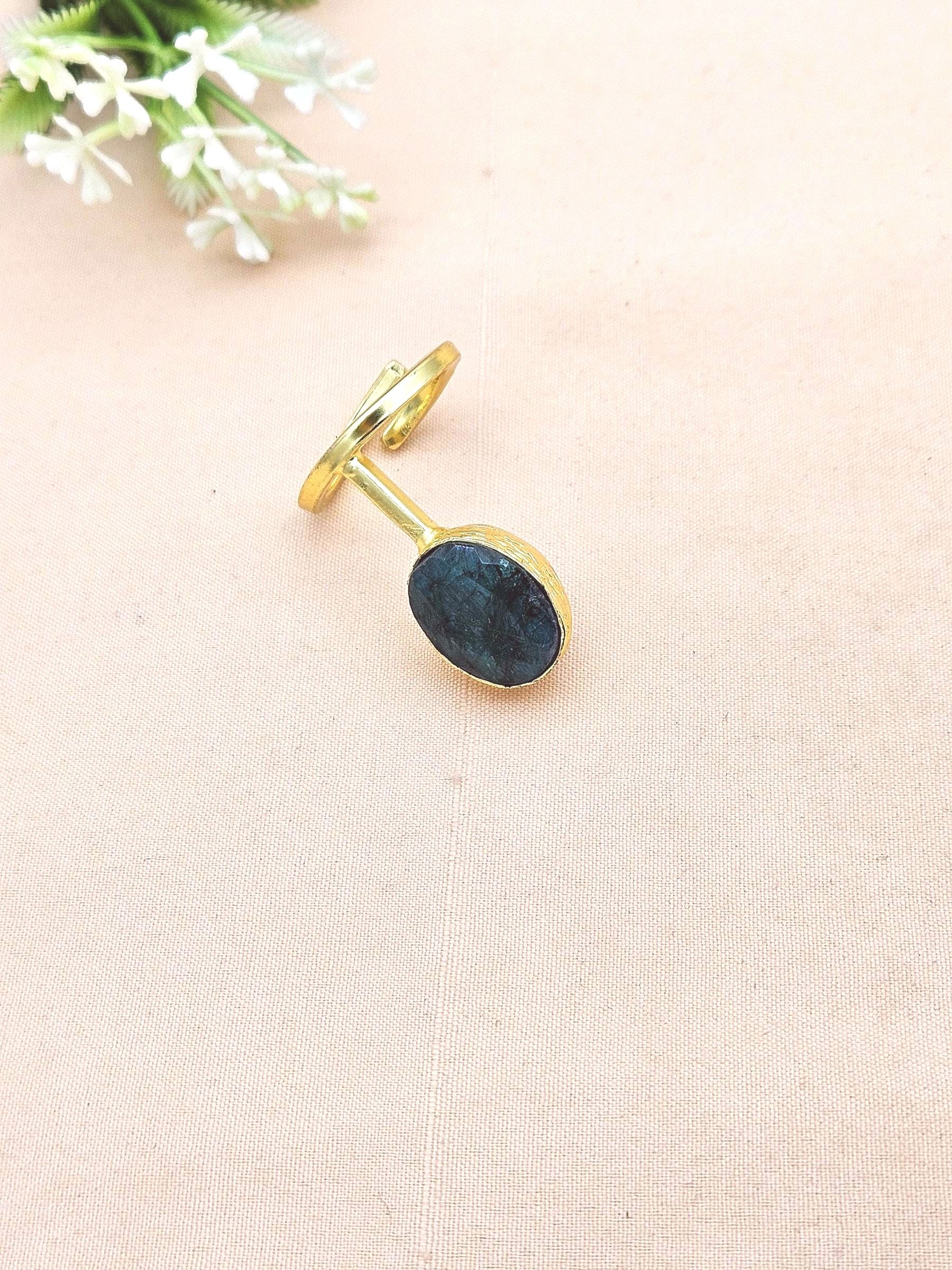 Elegant Handmade Gold plated Green Hathipara stone Band Design Ring - Women's Fashion Jewelry