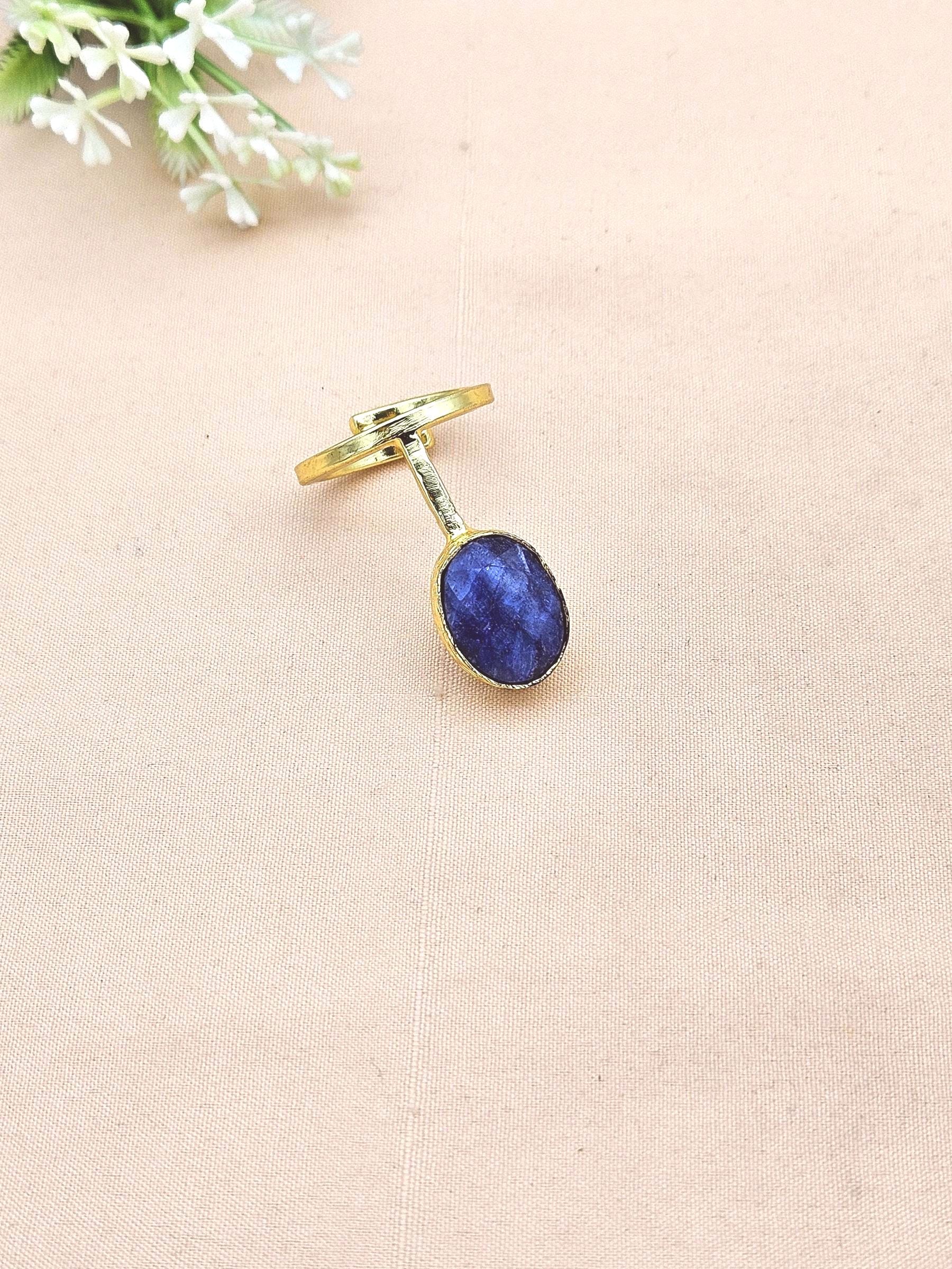 Elegant Handmade Gold plated Blue Hathipara stone Band Design Ring - Women's Fashion Jewelry