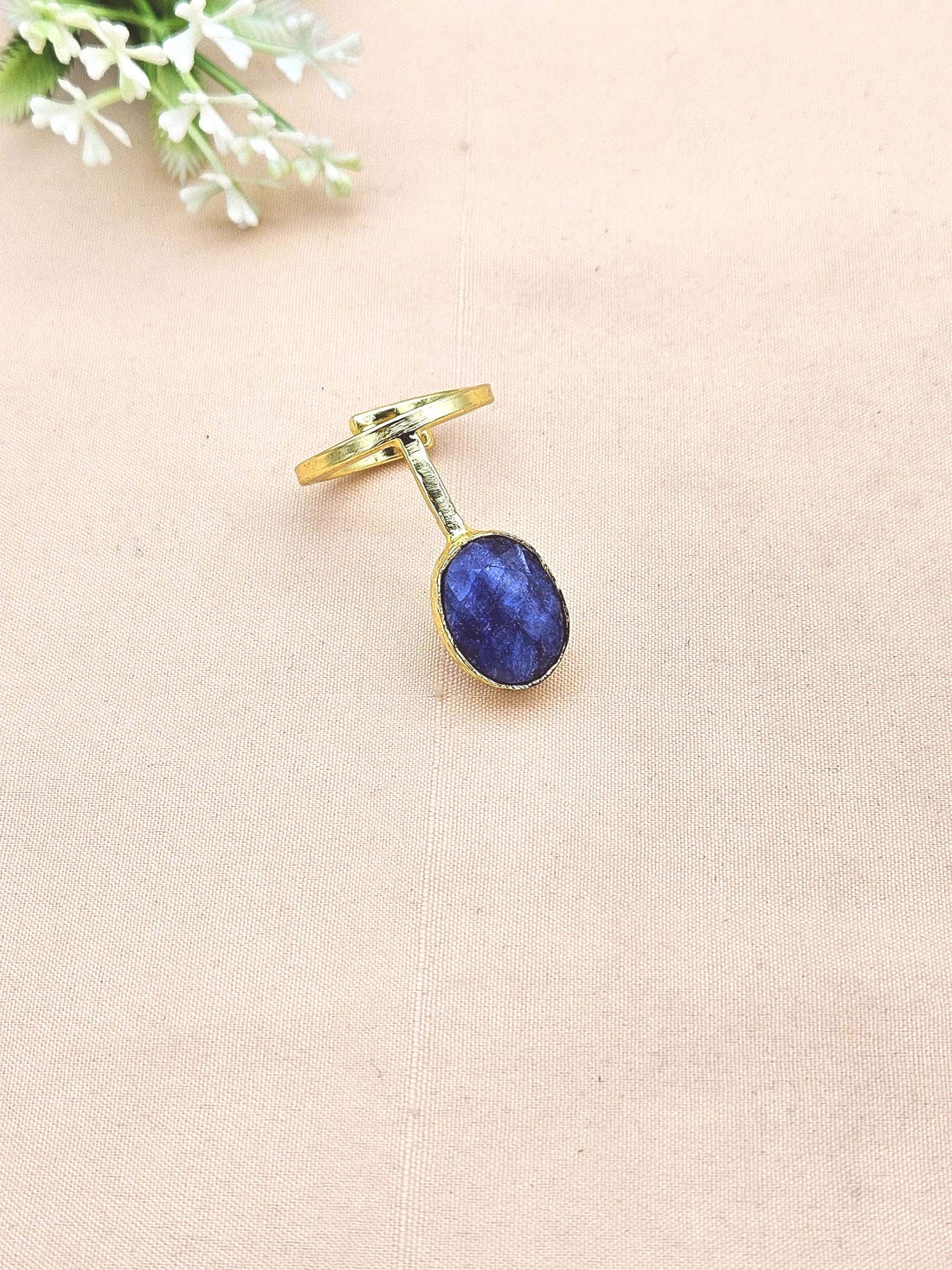 Elegant Handmade Gold plated Blue Hathipara stone Band Design Ring - Women's Fashion Jewelry
