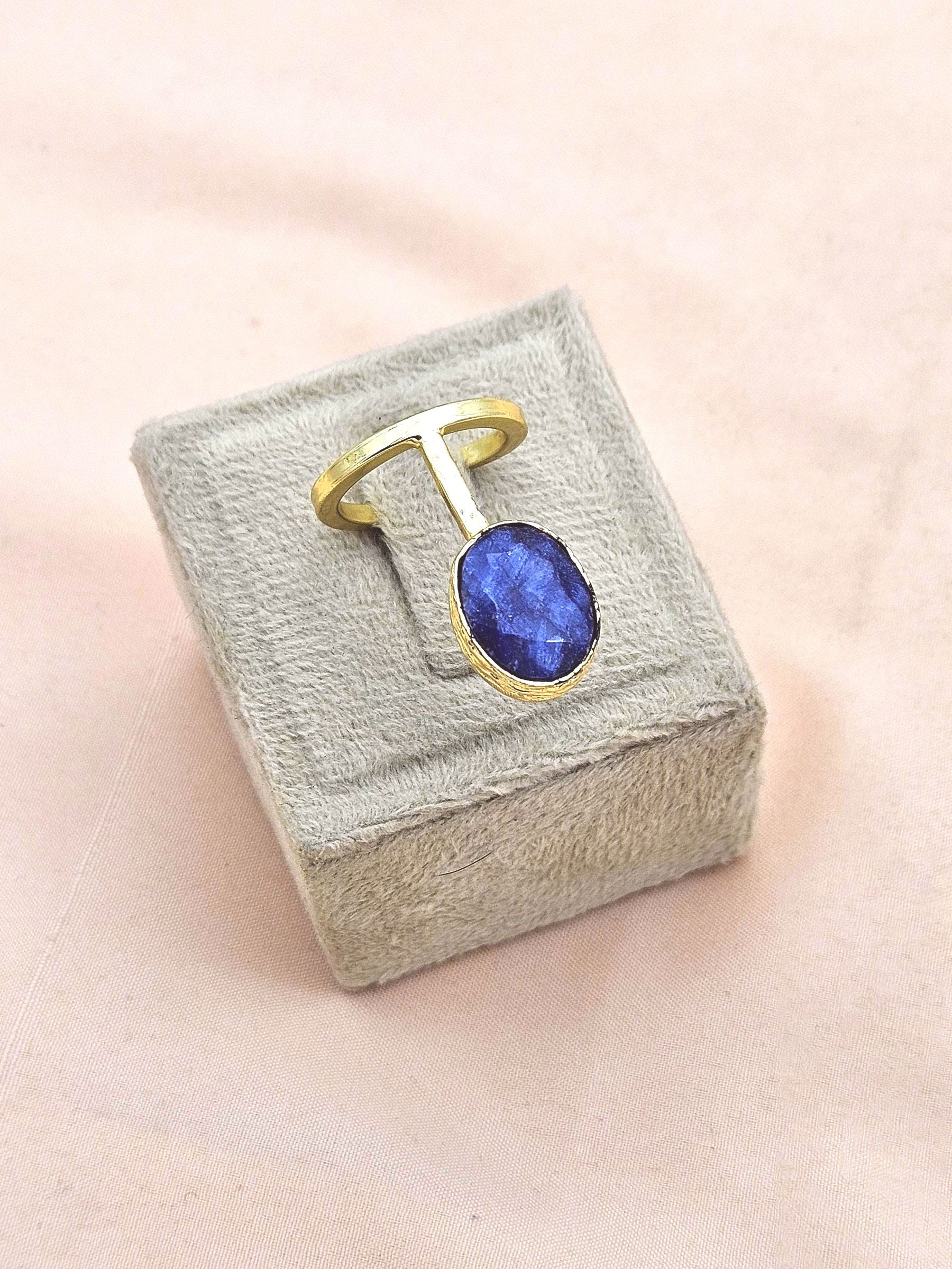 Elegant Handmade Gold plated Blue Hathipara stone Band Design Ring - Women's Fashion Jewelry