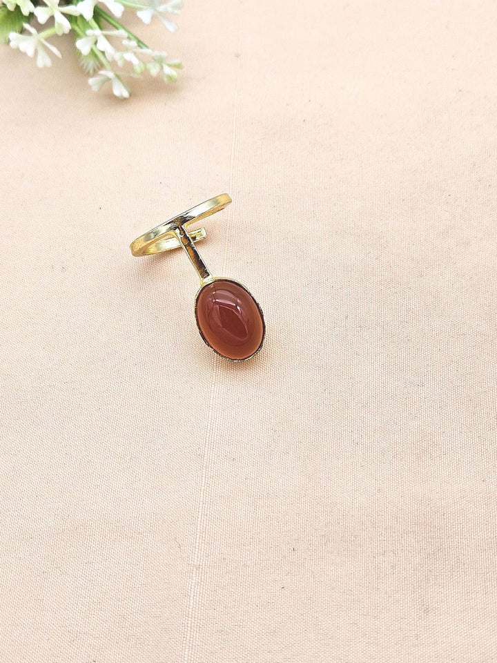 Elegant Handmade Gold plated Red Onyx stone Band Design Ring - Women's Fashion Jewelry