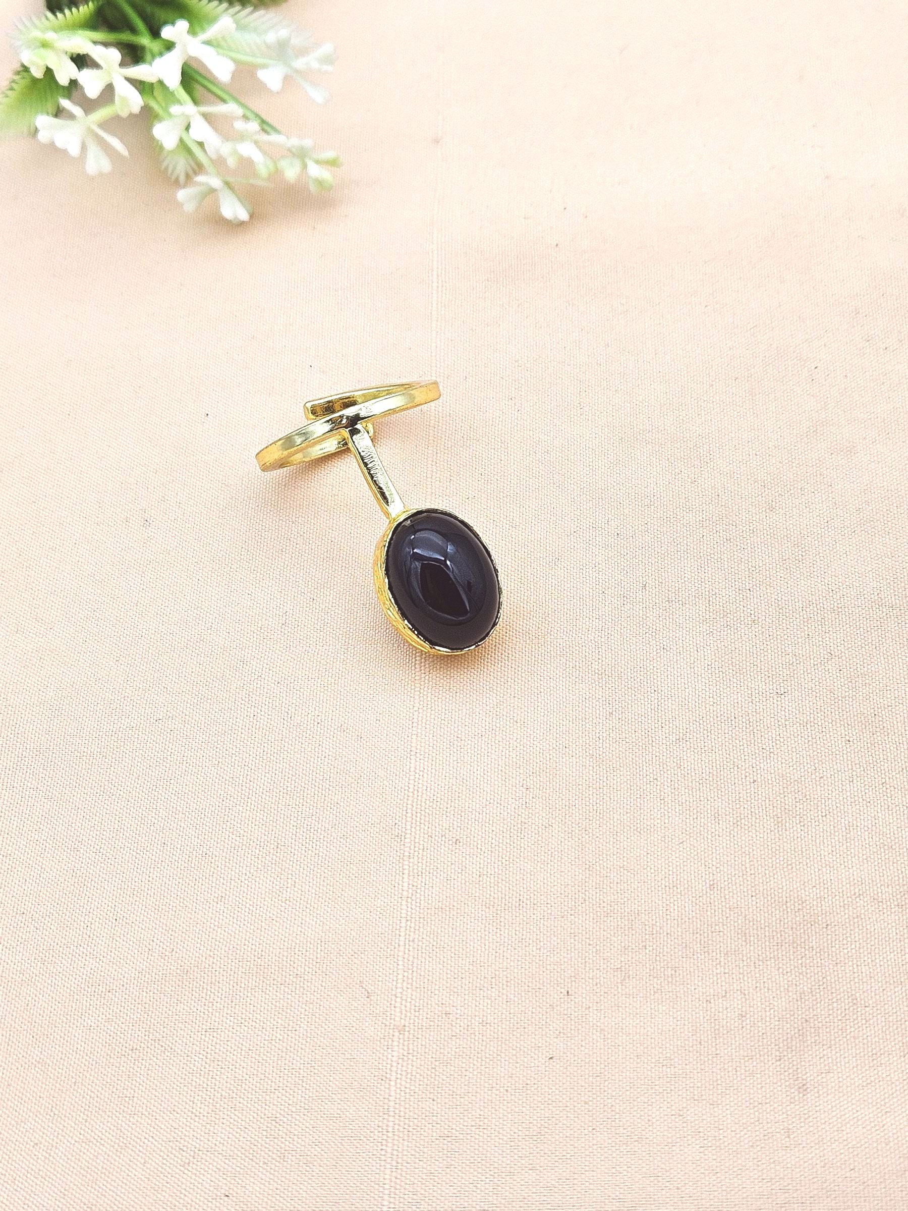 Handmade Gold Plated Black Onyx Stone Ring - Elegant Band Design for Women