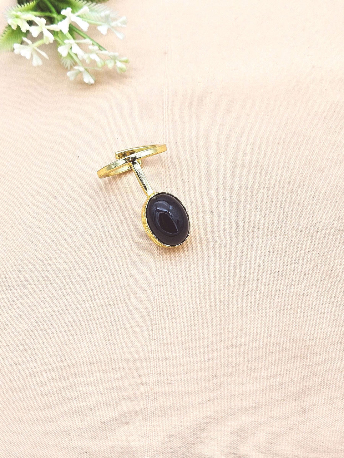 Handmade Gold Plated Black Onyx Stone Ring - Elegant Band Design for Women