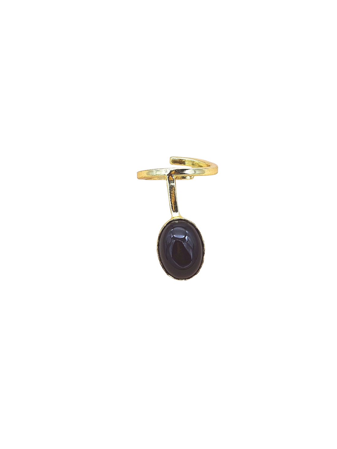 Handmade Gold Plated Black Onyx Stone Ring - Elegant Band Design for Women