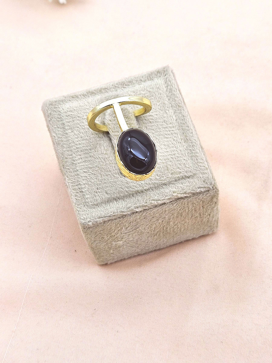 Handmade Gold Plated Black Onyx Stone Ring - Elegant Band Design for Women