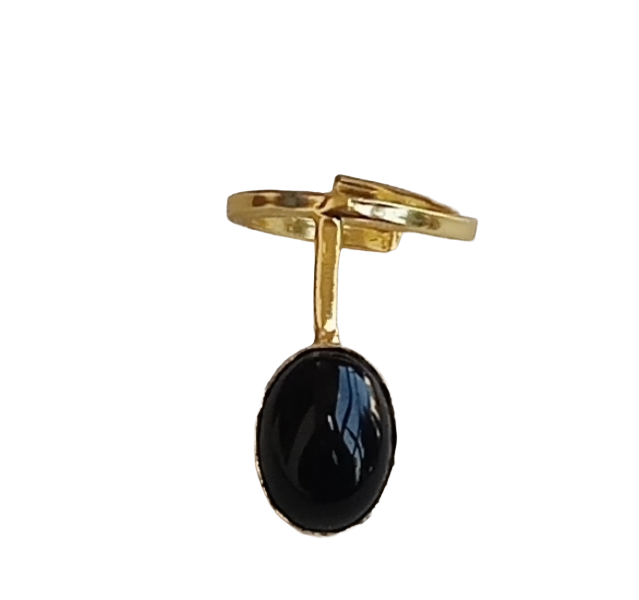 Handmade Gold Plated Black Onyx Stone Ring - Elegant Band Design for Women