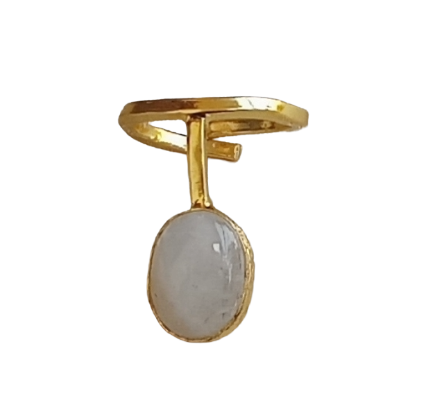 Handmade Gold Plated White Rainbow Stone Ring - Elegant Band Design for Women