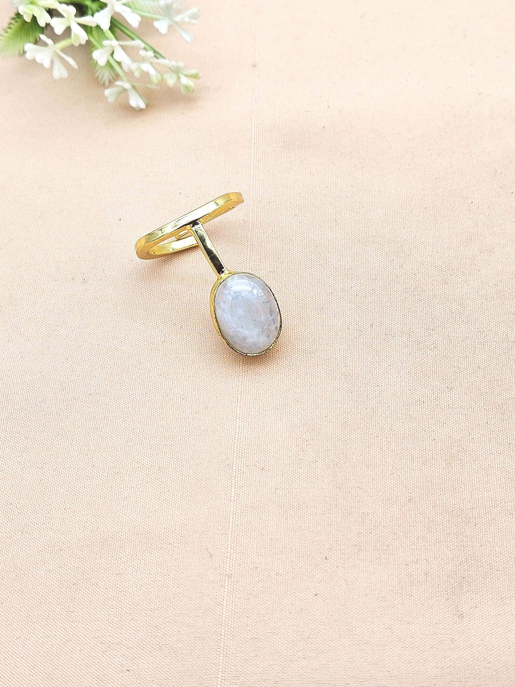 Handmade Gold Plated White Rainbow Stone Ring - Elegant Band Design for Women