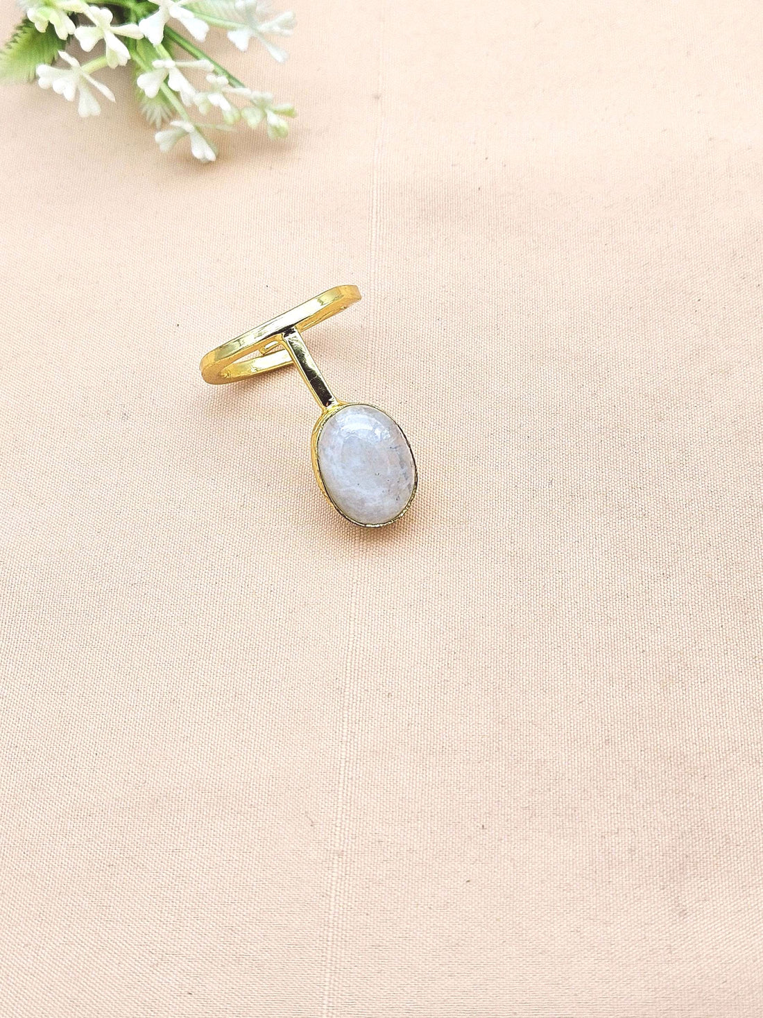 Handmade Gold Plated White Rainbow Stone Ring - Elegant Band Design for Women