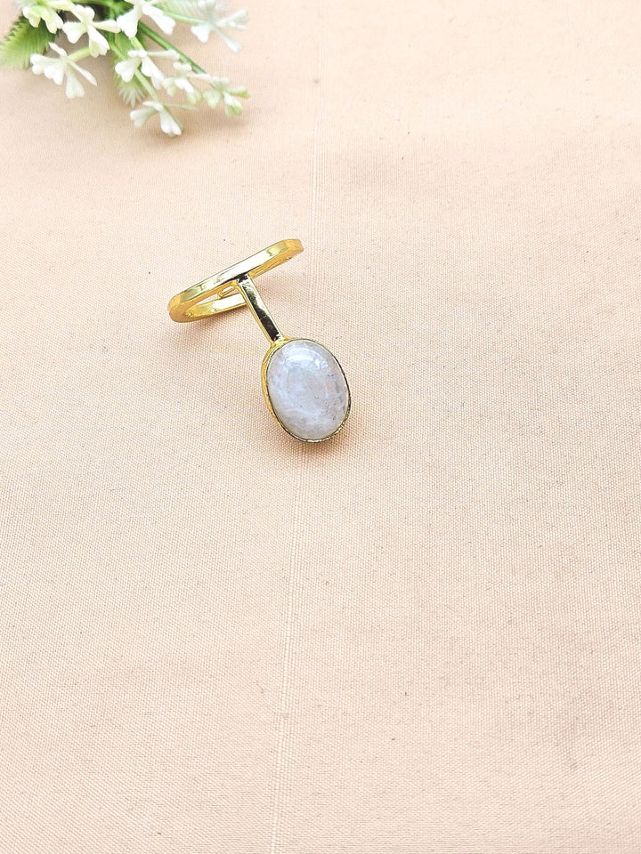 Handmade Gold Plated White Rainbow Stone Ring - Elegant Band Design for Women