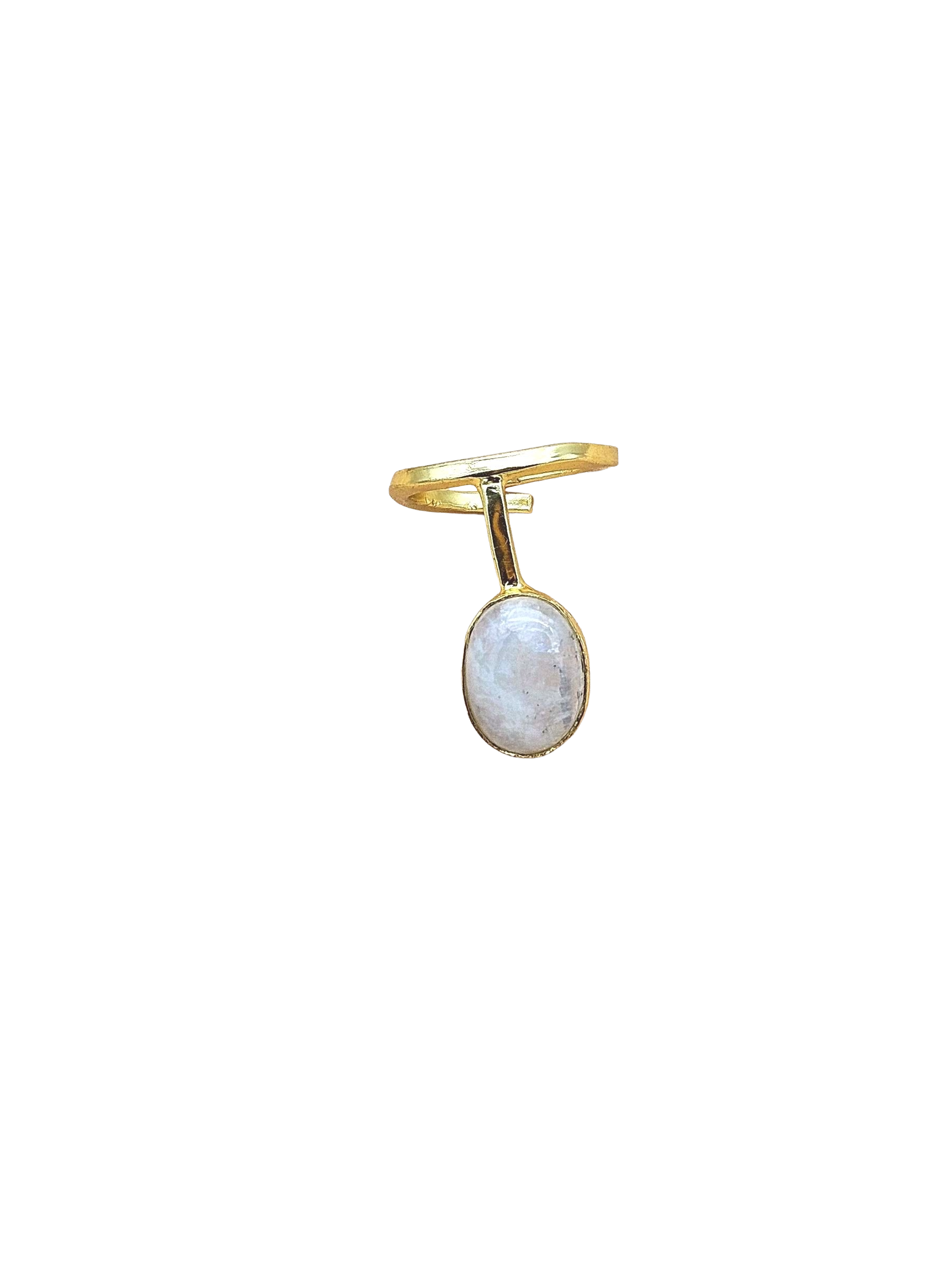 Handmade Gold Plated White Rainbow Stone Ring - Elegant Band Design for Women