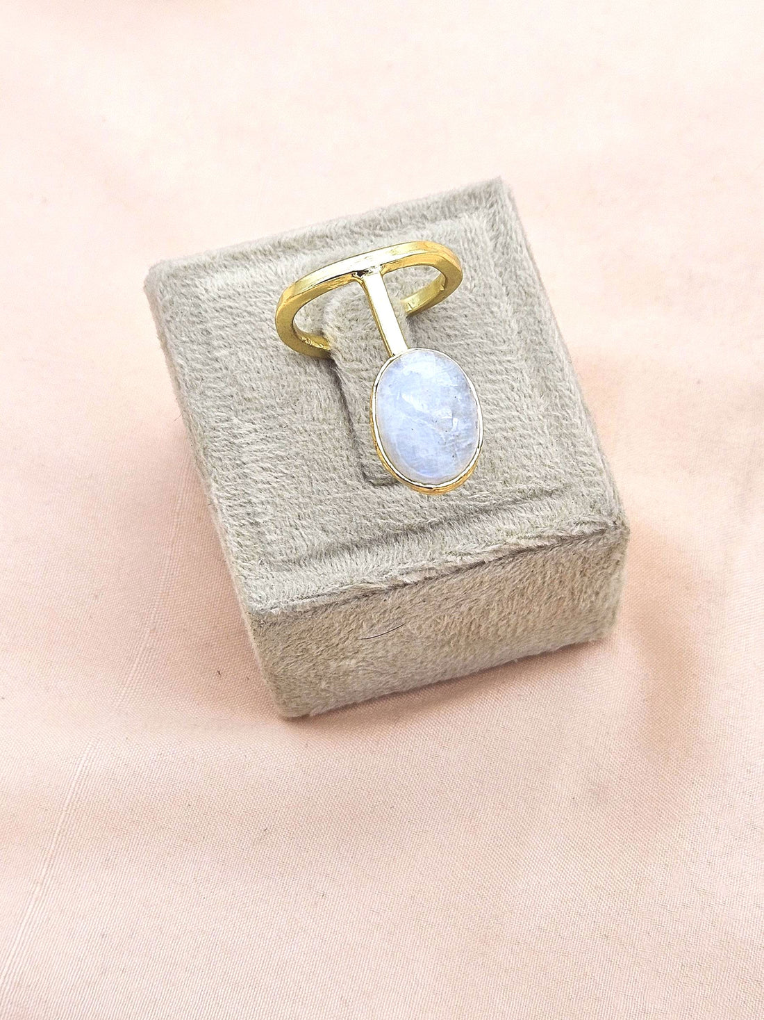 Handmade Gold Plated White Rainbow Stone Ring - Elegant Band Design for Women