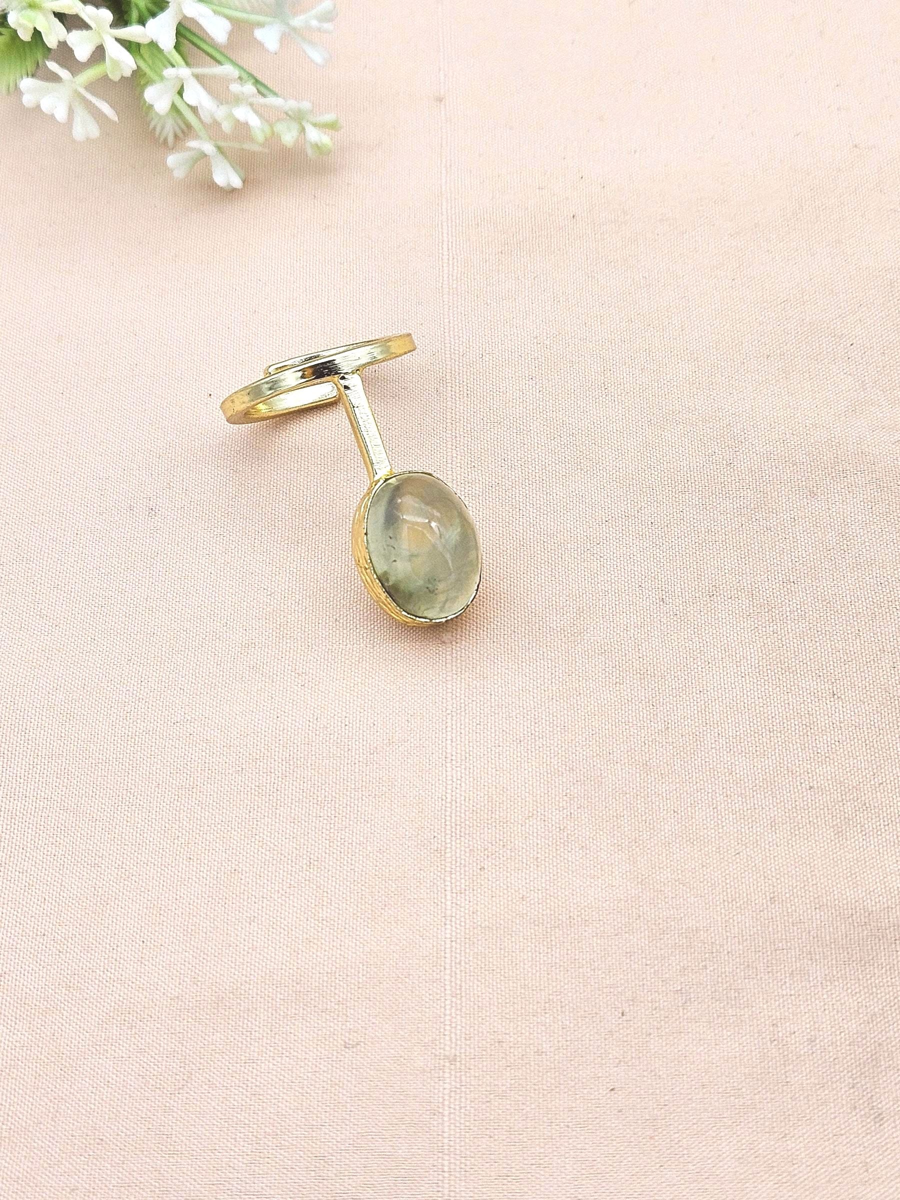Handmade Gold Plated Prehnite Stone Ring - Elegant Band Design for Women