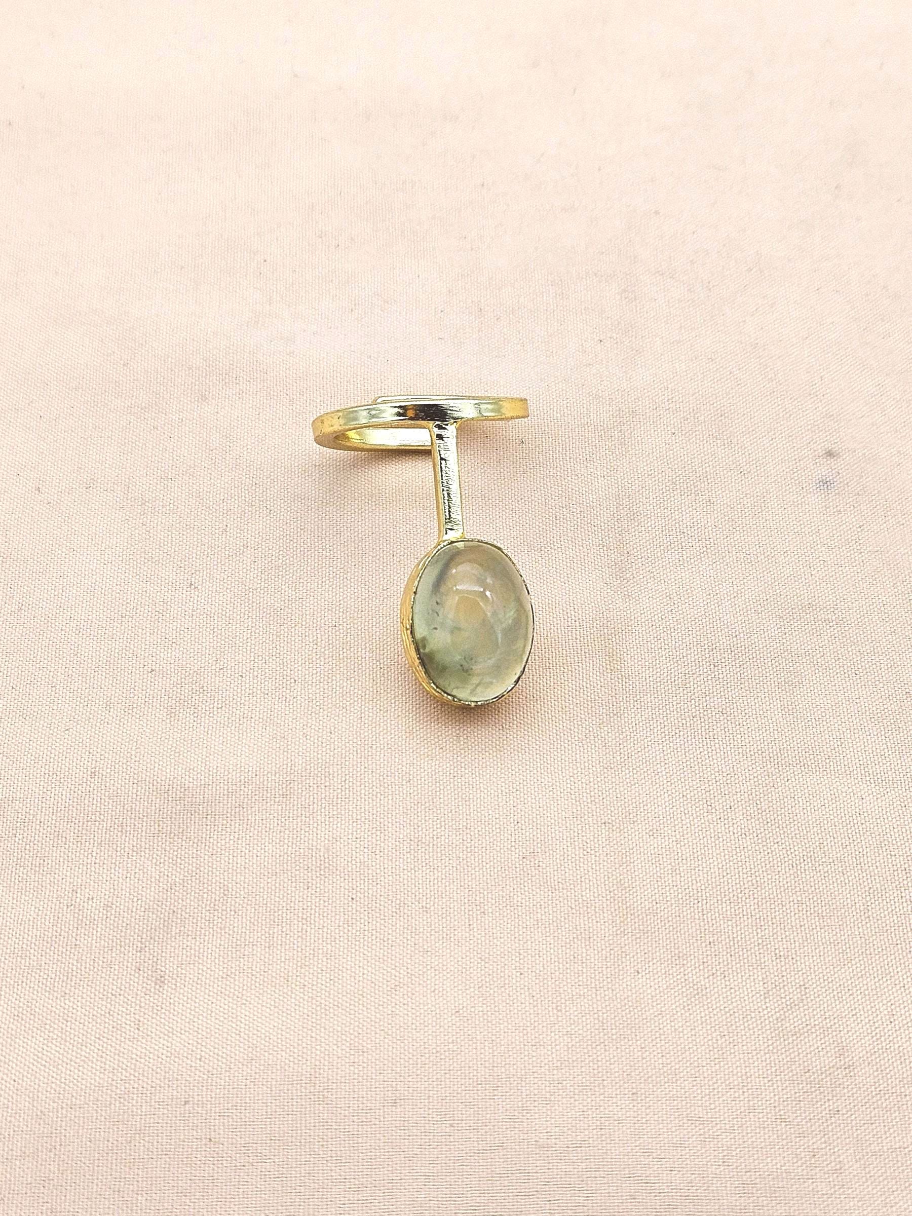 Handmade Gold Plated Prehnite Stone Ring - Elegant Band Design for Women