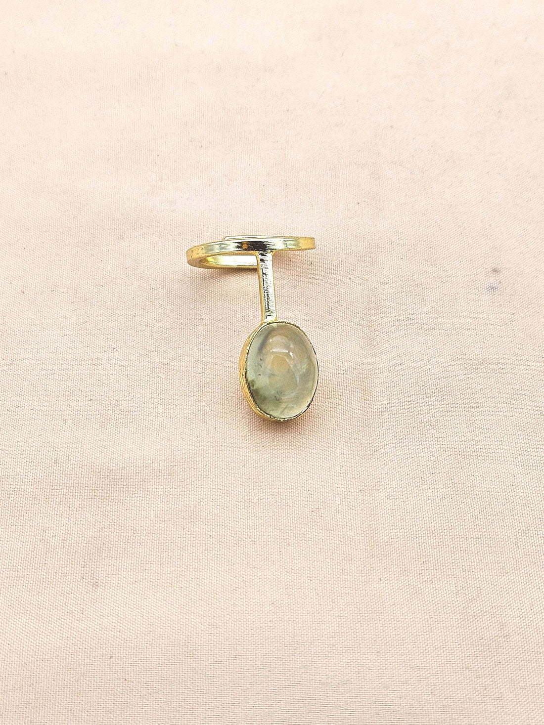 Handmade Gold Plated Prehnite Stone Ring - Elegant Band Design for Women