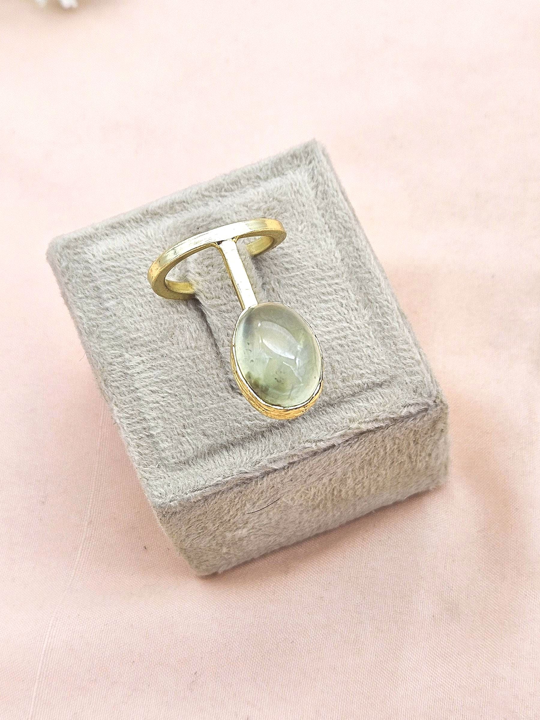 Handmade Gold Plated Prehnite Stone Ring - Elegant Band Design for Women