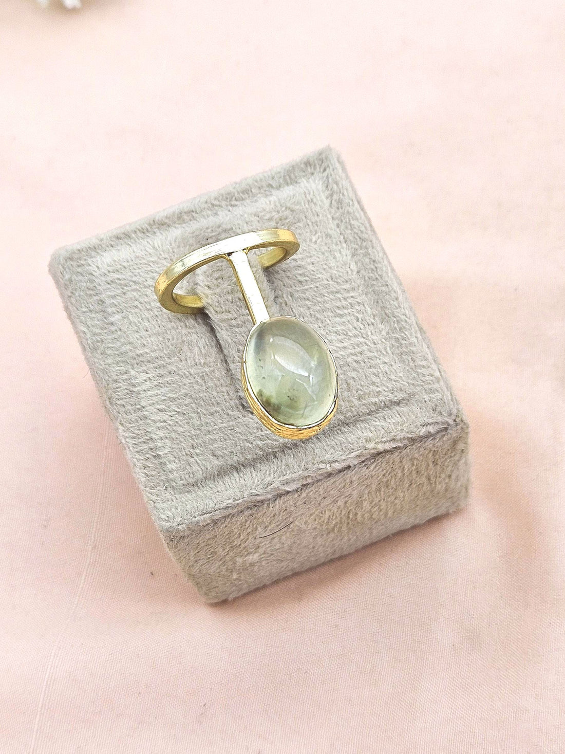 Handmade Gold Plated Prehnite Stone Ring - Elegant Band Design for Women
