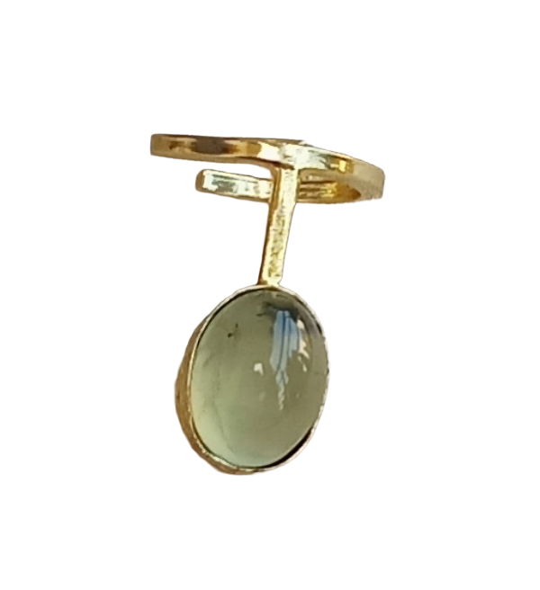 Handmade Gold Plated Prehnite Stone Ring - Elegant Band Design for Women