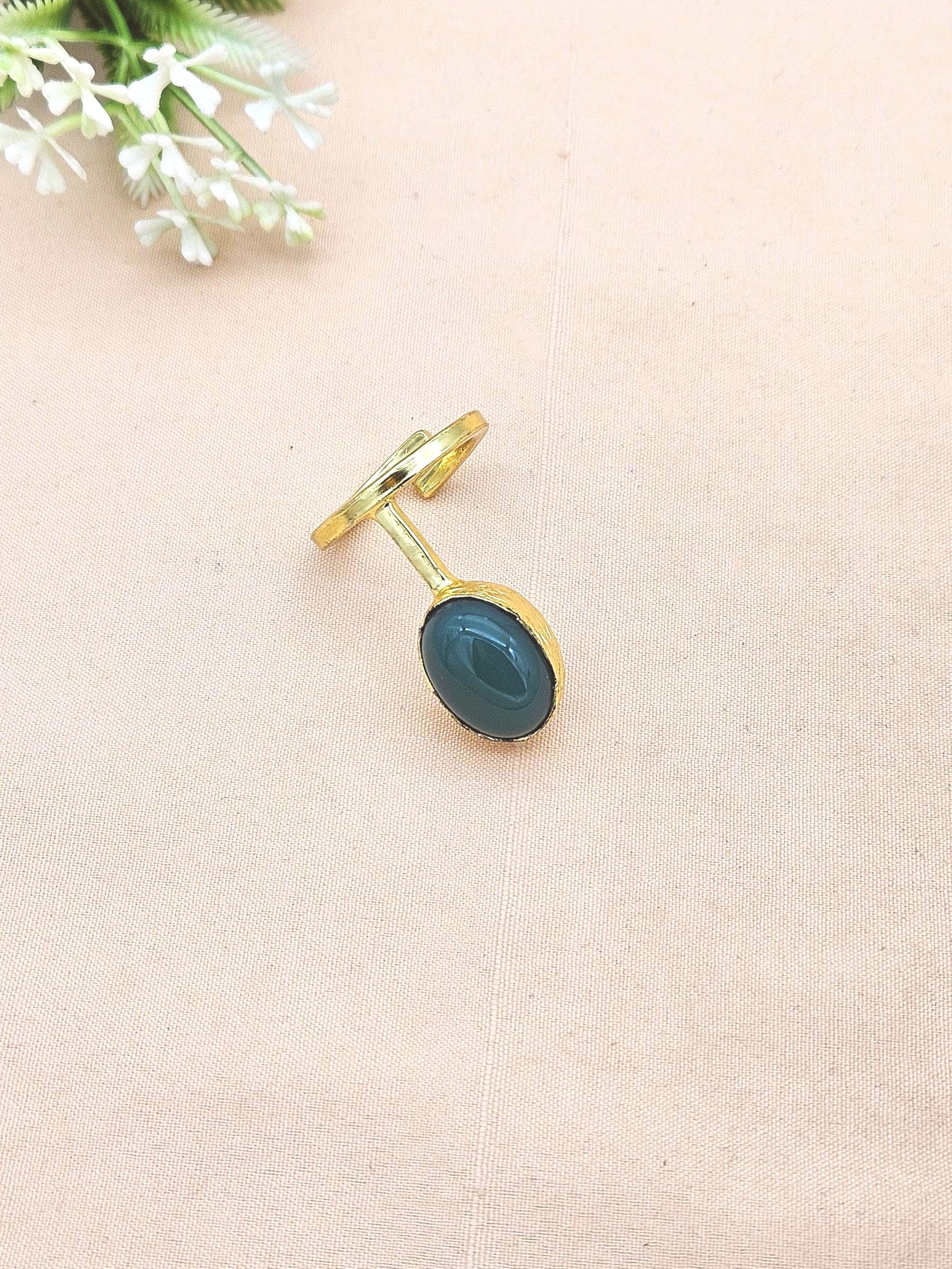 Handmade Gold Plated Green Onyx Stone Ring - Elegant Band Design for Women