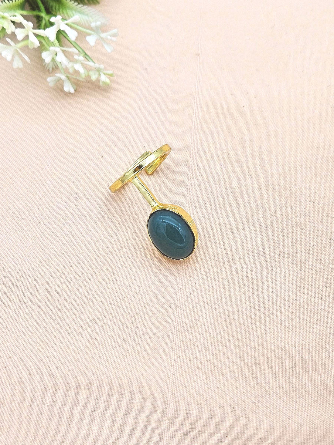 Handmade Gold Plated Green Onyx Stone Ring - Elegant Band Design for Women