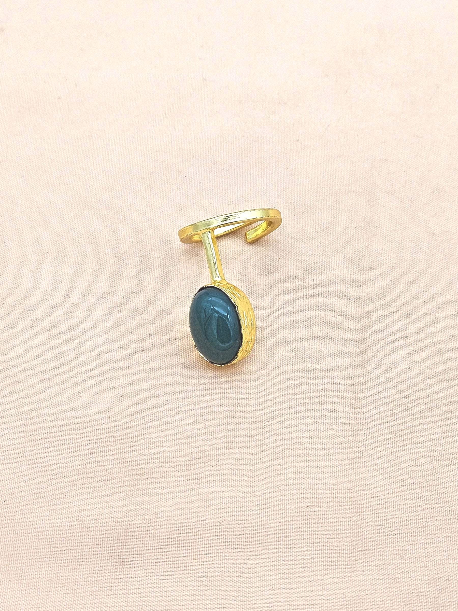 Handmade Gold Plated Green Onyx Stone Ring - Elegant Band Design for Women
