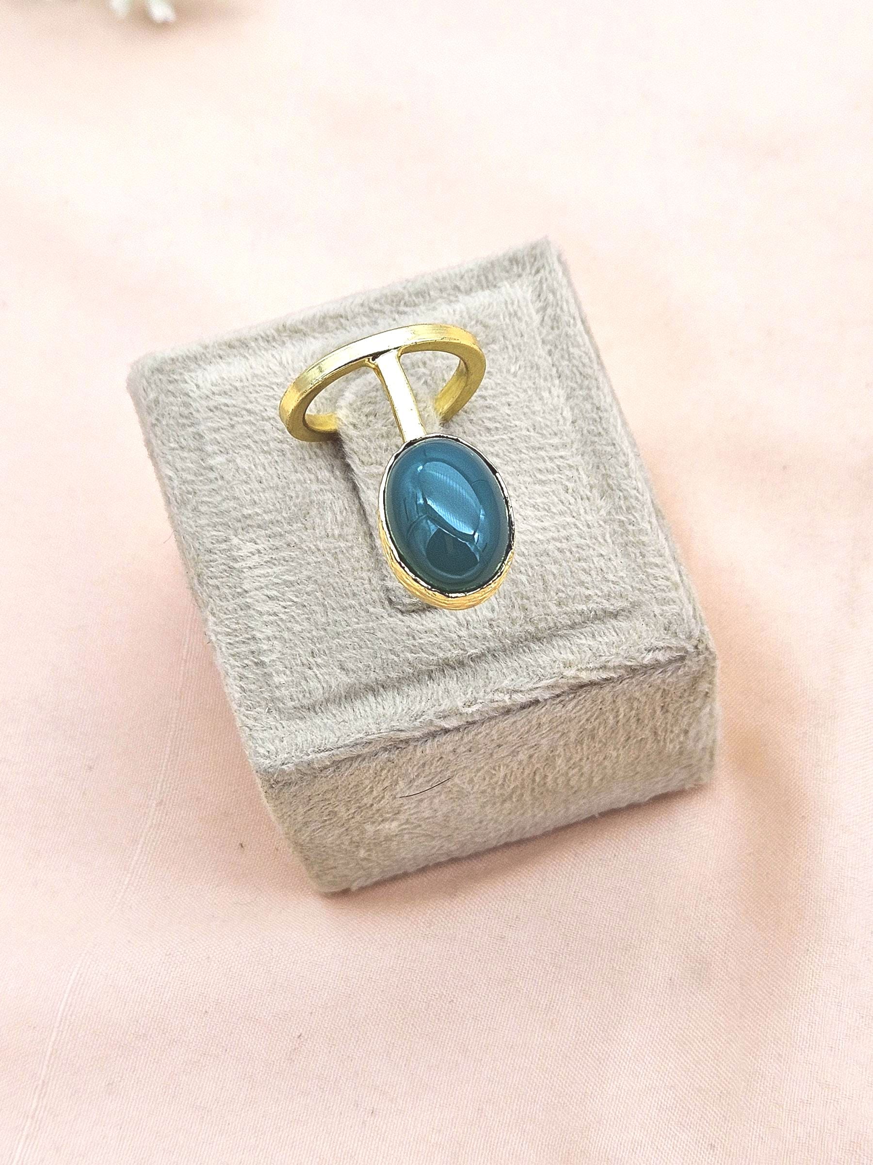Handmade Gold Plated Green Onyx Stone Ring - Elegant Band Design for Women