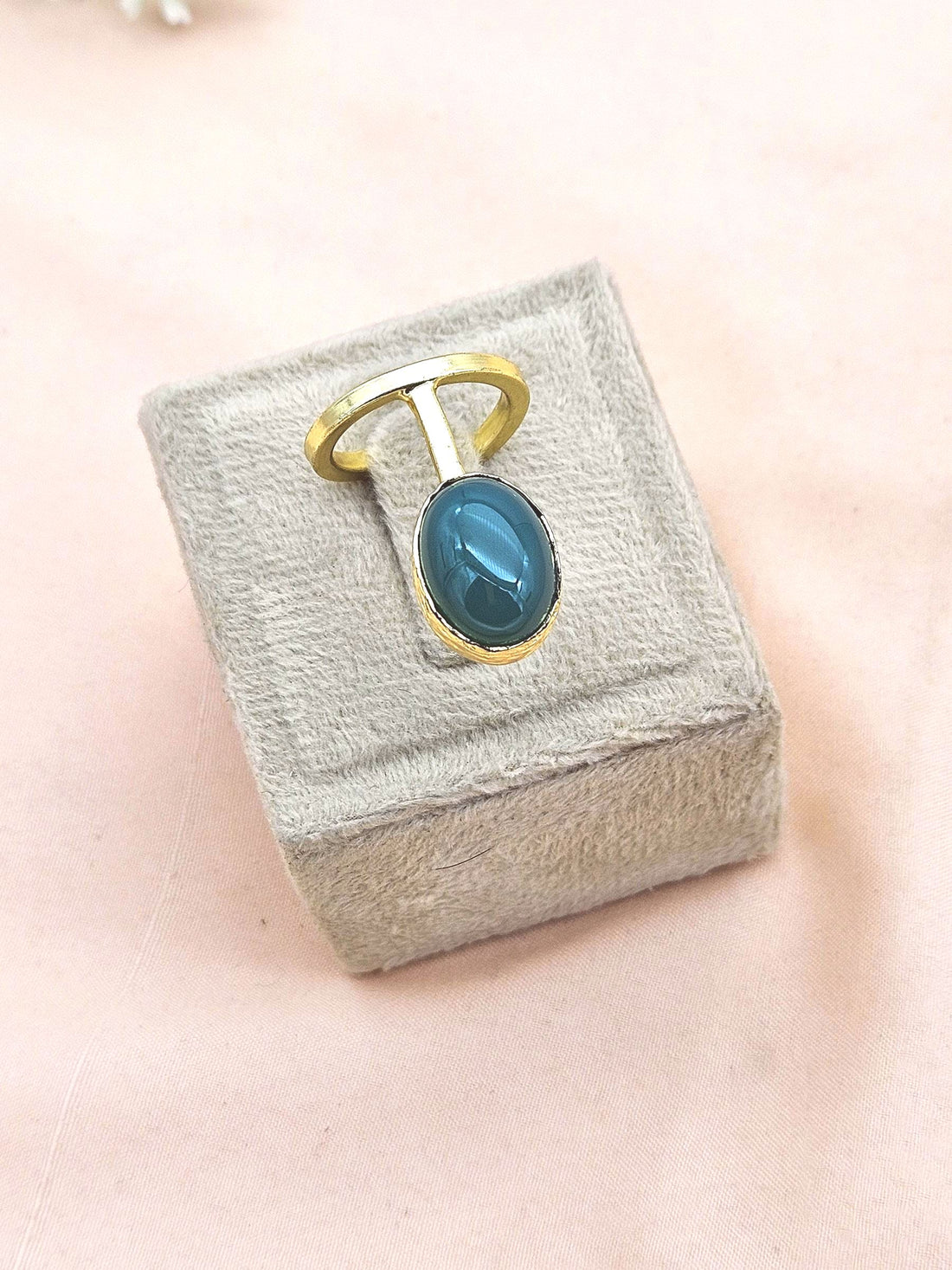 Handmade Gold Plated Green Onyx Stone Ring - Elegant Band Design for Women