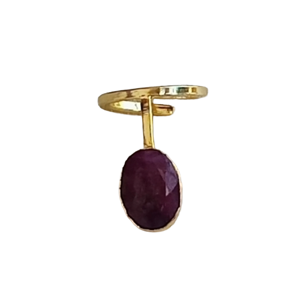 Handmade Gold Plated Red Hathipara Stone Ring - Elegant Band Design for Women