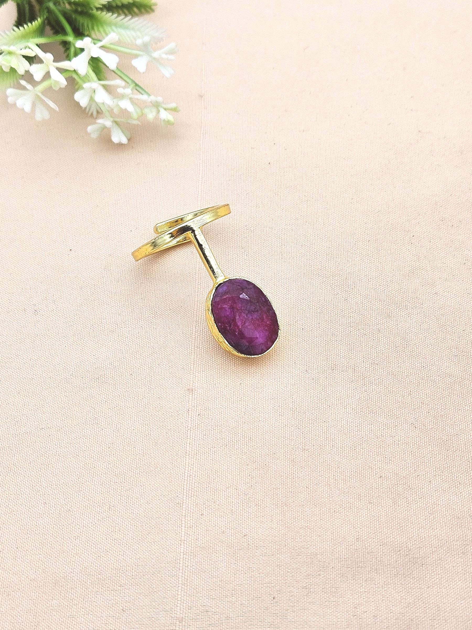 Handmade Gold Plated Red Hathipara Stone Ring - Elegant Band Design for Women