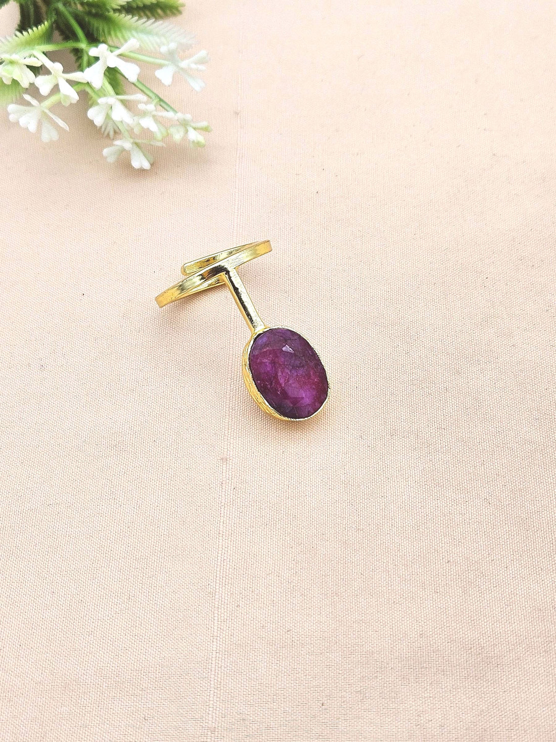 Handmade Gold Plated Red Hathipara Stone Ring - Elegant Band Design for Women