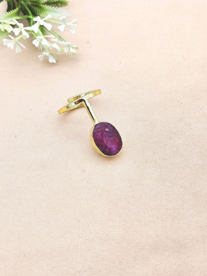 Handmade Gold Plated Red Hathipara Stone Ring - Elegant Band Design for Women