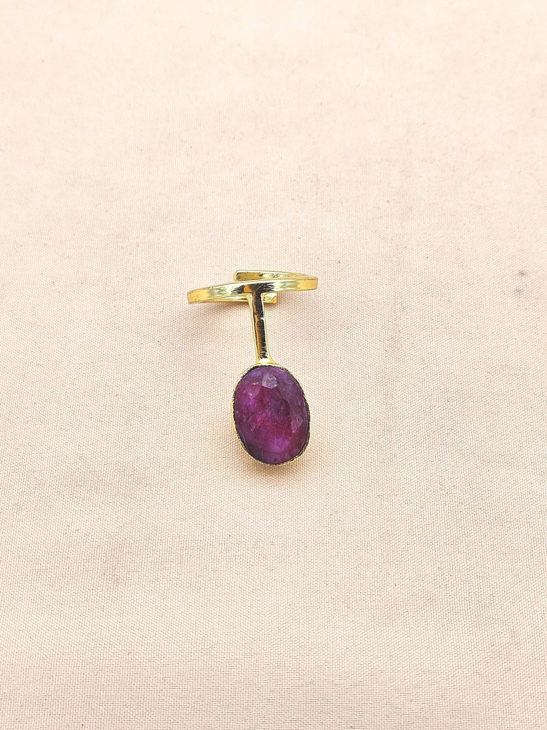 Handmade Gold Plated Red Hathipara Stone Ring - Elegant Band Design for Women