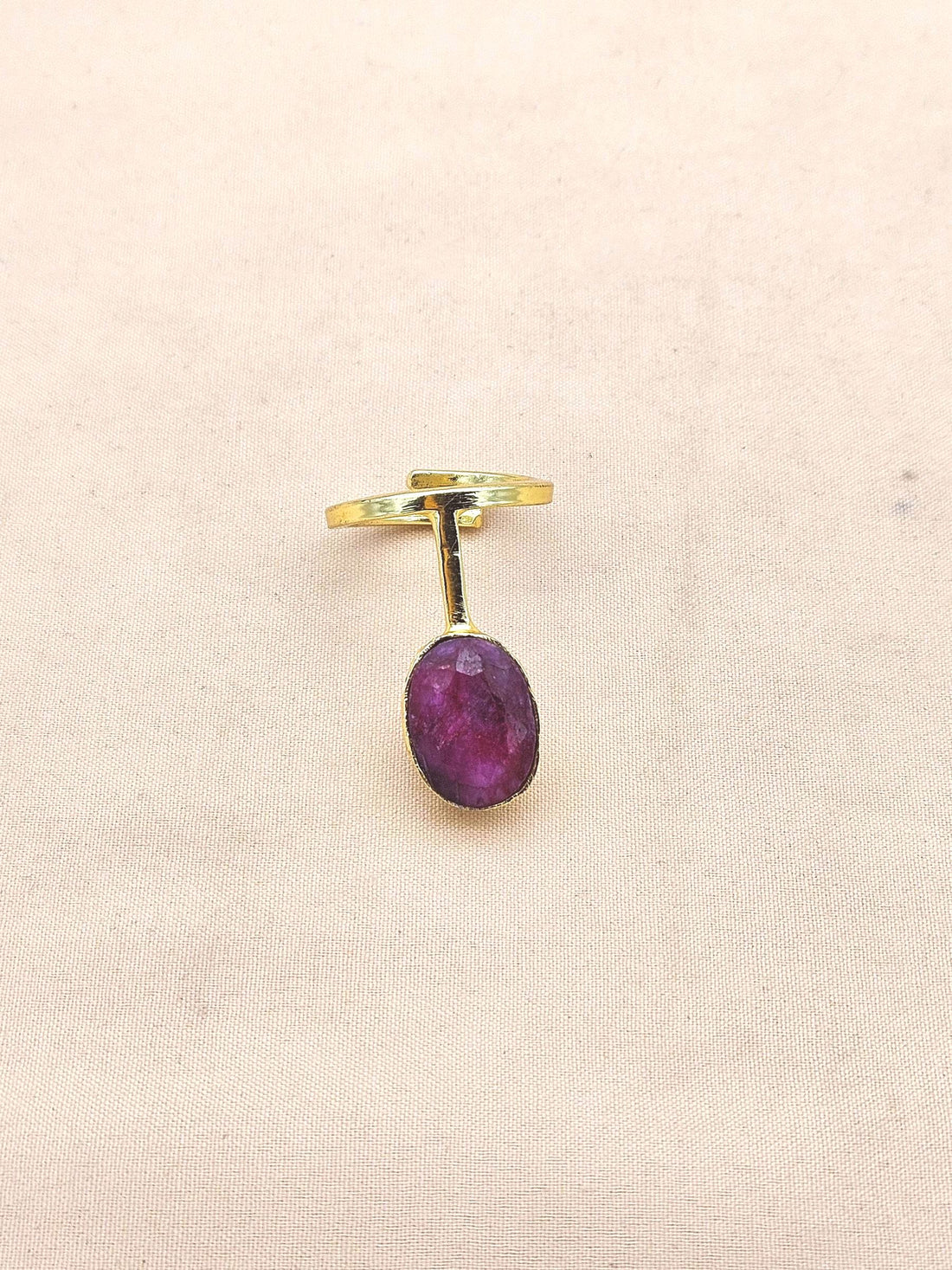 Handmade Gold Plated Red Hathipara Stone Ring - Elegant Band Design for Women