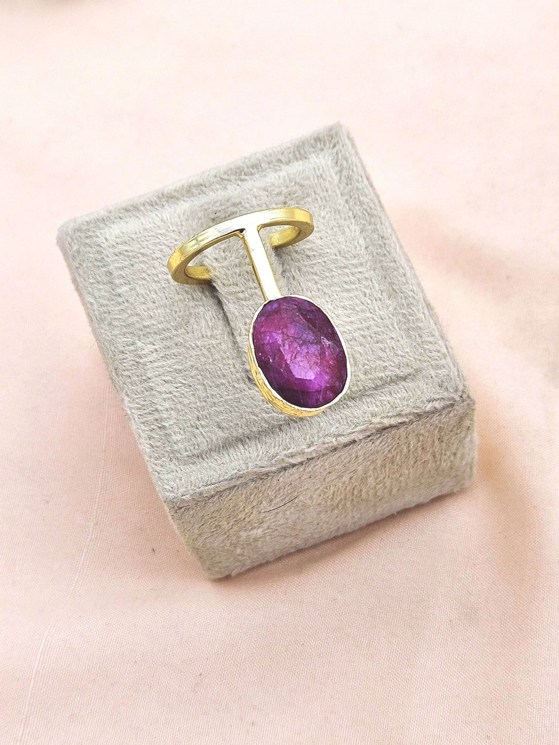 Handmade Gold Plated Red Hathipara Stone Ring - Elegant Band Design for Women