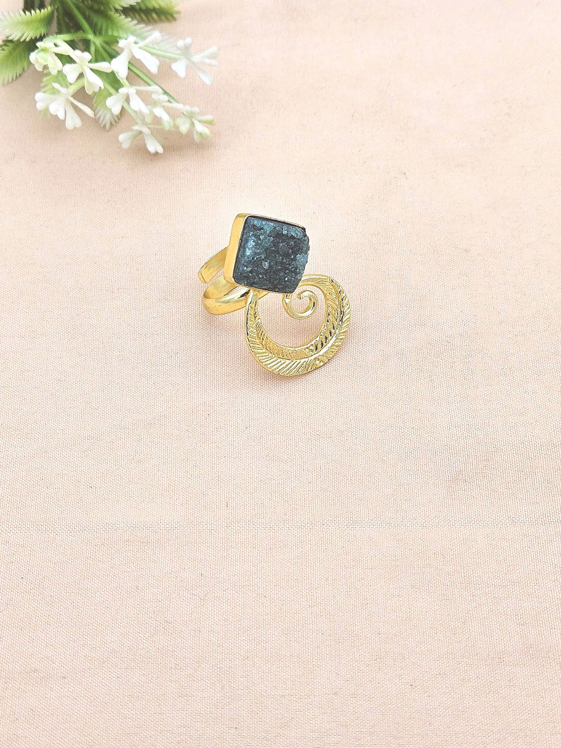 Handmade Gold Plated Green Druzy Stone Ring - Elegant Charming Designer Jewelry for Women