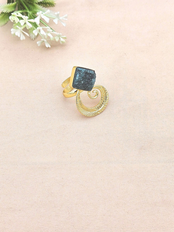 Handmade Gold Plated Green Druzy Stone Ring - Elegant Charming Designer Jewelry for Women
