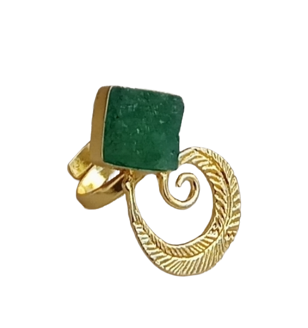 Handmade Gold Plated Green Druzy Stone Ring - Elegant Charming Designer Jewelry for Women