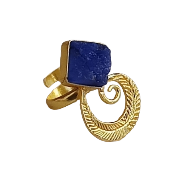 Handmade Gold Plated Navy Blue Druzy Stone Ring - Elegant Charming Designer Jewelry for Women