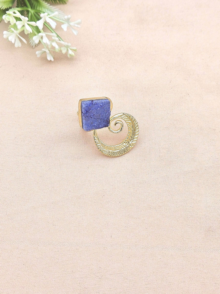 Handmade Gold Plated Navy Blue Druzy Stone Ring - Elegant Charming Designer Jewelry for Women